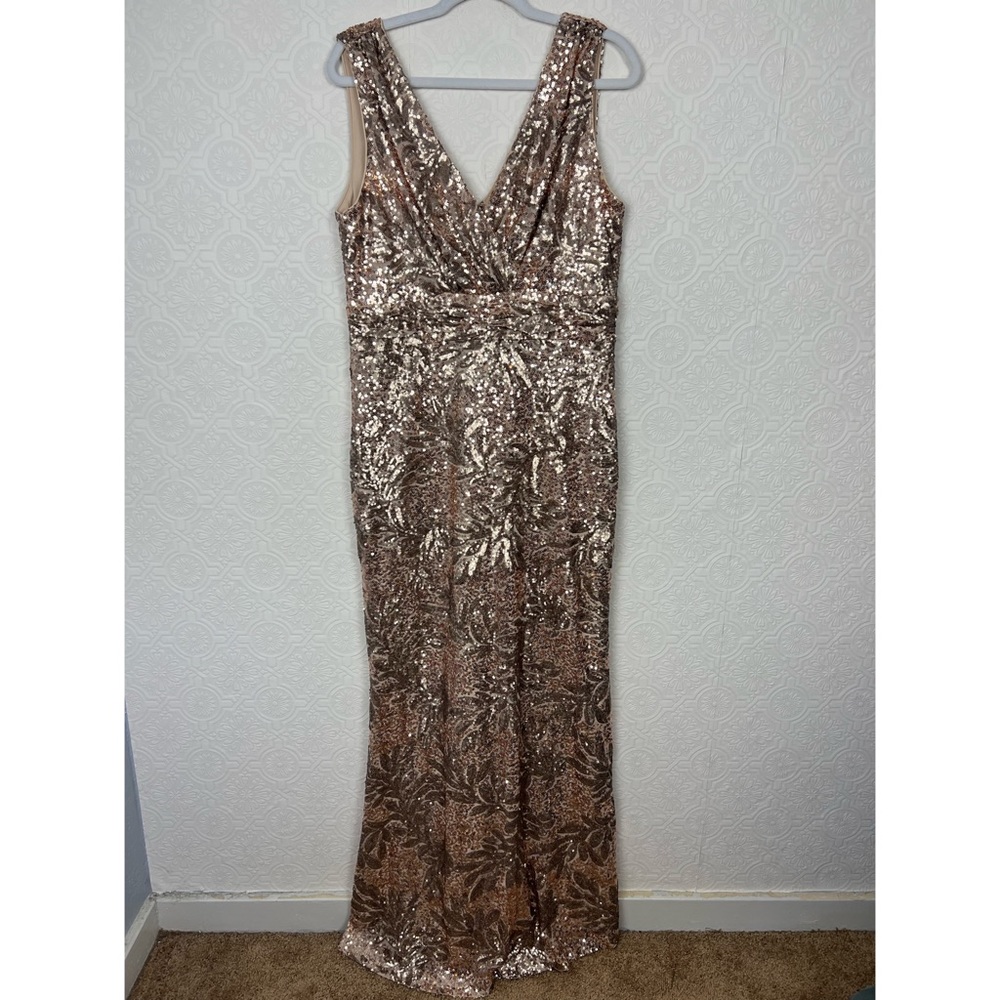 Badgley Mischka Rose Gold Sequin Maxi Dress